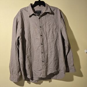 Eddie Bauer Men's Beige Checkered Button Down Shirt.